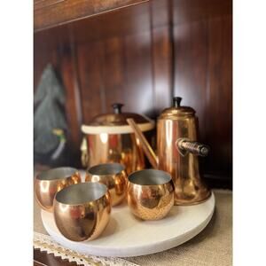Coppercraft Guild Turkish Coffee Pot w Ice Bucket and 4 Matching Roly Cups Set
